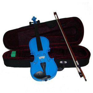 New Real 1/10 Size Blue Violin with Case and Bow